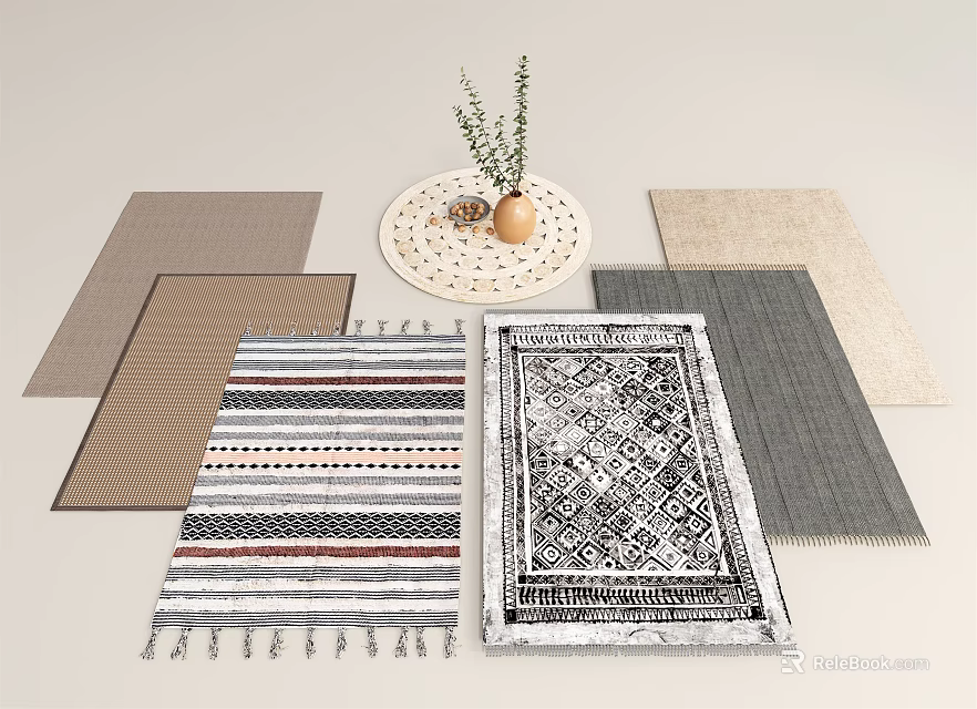 Square Rugs with Various Patterns and Neutral Colors for Modern Home Decor 3d model 