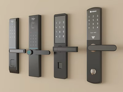 Various Black Smart Door Locks With Keypad Fingerprint Handle Designs 3d model