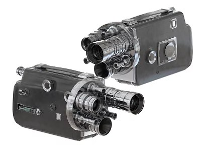 Vintage Digital Cameras With Multiple Lenses And Retro Metal Design 3d model