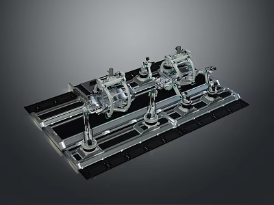Mechanical Industrial Components With Multiple Silver Metal Structures On Black Base 3d model