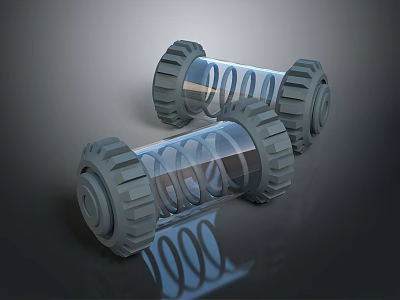 Mechanical Transparent Tube Weapon With Grey Wheels And Coiled Spring Inside 3d model