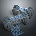 Mechanical Transparent Tube Weapon With Grey Wheels And Coiled Spring Inside 3d model
