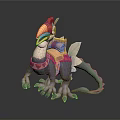 Mythical Animal With Colorful Feathers Decorative Saddle Green Tail And Clawed Feet