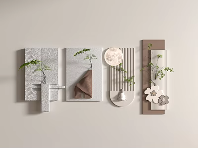 Modern Wall Decor With Green Plants Circular Design And Floral Accents In Neutral Tones 3d model