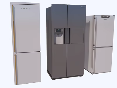 Modern Home Kitchen Refrigerators And Freezers With Double Door Water Dispenser In Silver Gray White 3d model