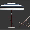 Stylish Red White Striped Deck Chair With Blue White Striped Umbrella And Side Table