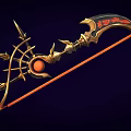 Ornate Golden Fantasy Weapon With Red Inscriptions Spiked Handle And Orange Orb