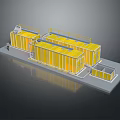 Yellow Modular Industrial Plant Design With Multiple Buildings And Metal Platforms