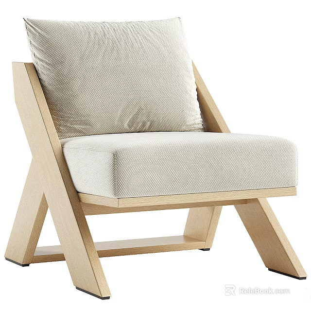 Modern Wooden Frame Armchair with Beige Cushion and Comfortable Pillow Design 3d model 