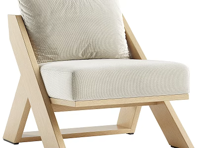 Modern Wooden Frame Armchair with Beige Cushion and Comfortable Pillow Design 3d model
