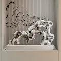 Artistic Ornament Set with Rock Like Sculpture on Marble Base and Mountain Pattern Panel