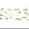 Golden Traditional Chinese Hanging Decorations With Cloud Patterns And Mountain Shapes