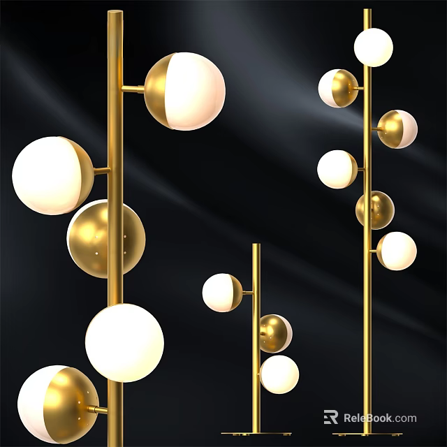 Modern Golden Lighting Combination With Spherical White Globes And Sleek Poles 3d model 