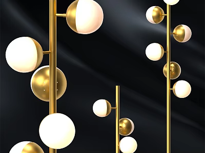 Modern Golden Lighting Combination With Spherical White Globes And Sleek Poles 3d model