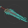 Fantasy Style Ornate Sword With Blue Crystal Blade Red Hilt And Golden Decorations