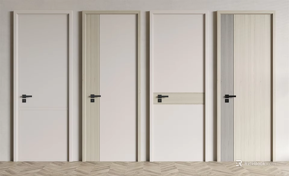 Various Styles of Modern Hinged Doors with Panel Designs for Interior Spaces 3d model 