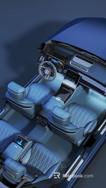 Luxury Car Interior Featuring Quilted Blue Leather Seats And Modern Dashboard 3d model 