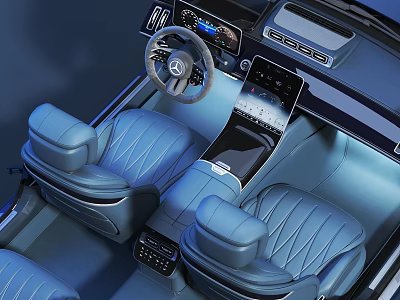 Luxury Car Interior Featuring Quilted Blue Leather Seats And Modern Dashboard 3d model