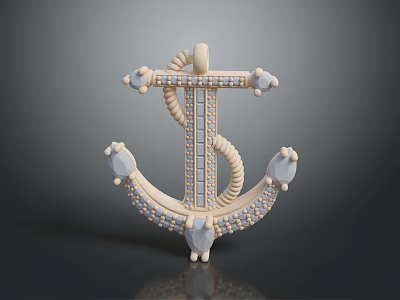 Light Colored Anchor Shaped Fashion Accessory With Diamond Embellished Rope Detail And Gemstone Accents 3d model