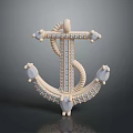 Light Colored Anchor Shaped Fashion Accessory With Diamond Embellished Rope Detail And Gemstone Accents