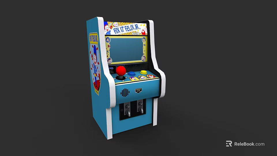Blue Arcade Machine With Fun Time Screen Joystick Buttons And Coin Slot 3d model 