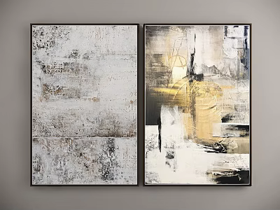 Two Abstract Landscape Paintings With Gray White And Gold Tones 3d model