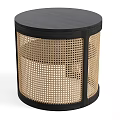 Modern Round Side Table With Black Frame Rattan Panels And Lower Shelf 3d model