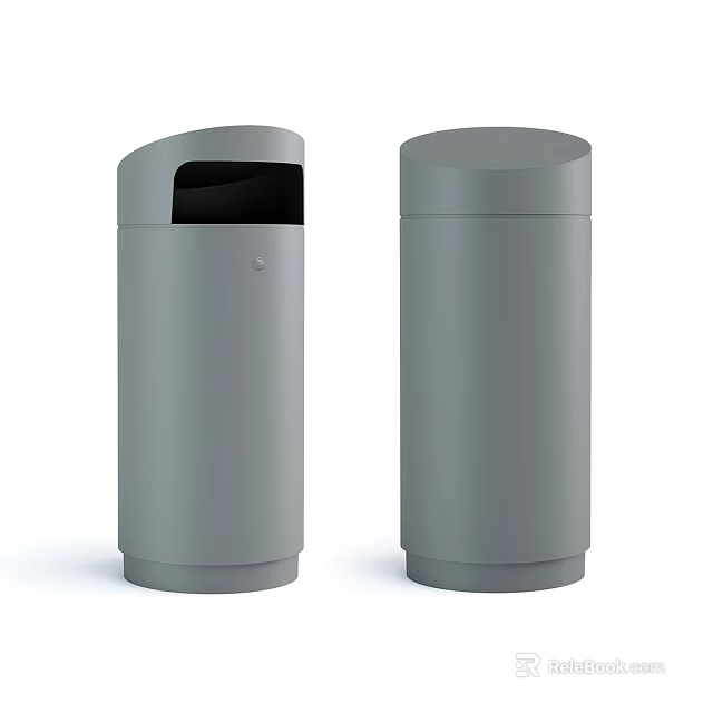 Modern Grey Cylindrical Trash Cans With Open And Closed Top Designs 3d model 