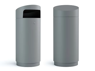 Modern Grey Cylindrical Trash Cans With Open And Closed Top Designs 3d model