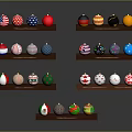 Colorful Christmas Themed Decorative Balls For Clothing And Hats On Wooden Shelves