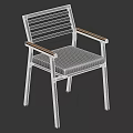 Modern Minimalist Chair With Black Metal Frame Wooden Armrests And Gray Padded Seat