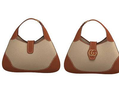 Beige And Brown Canvas Handbags With Top Handles And Gold GG Logo 3d model