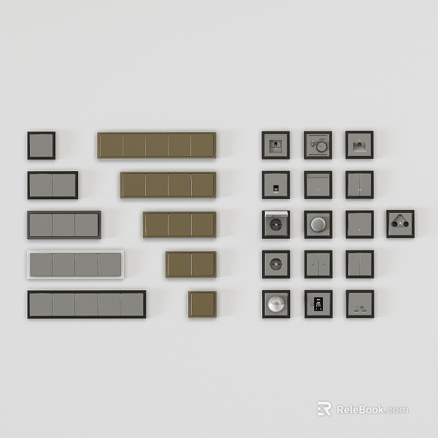 Modern Sleek Switch Panels with Various Designs and Neutral Colors for Home Interiors 3d model 