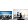 Modern Ultra Thin Televisions Showing City Skyline And Figure With Clear Display Screen
