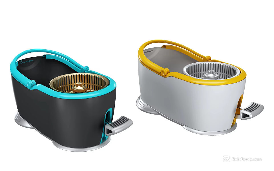 Double Drive Mop Bucket With Blue Yellow Accents For Efficient Cleaning 3d model 