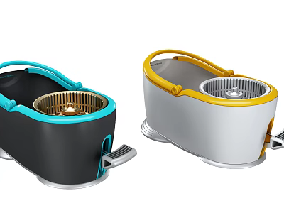 Double Drive Mop Bucket With Blue Yellow Accents For Efficient Cleaning 3d model