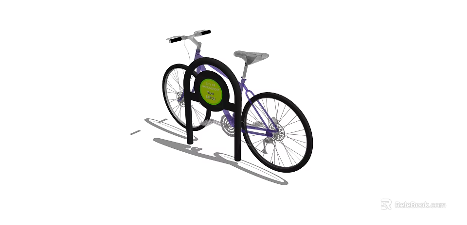 Bicycle Secured On Black Bike Rack With Green Circular Design 3d model 