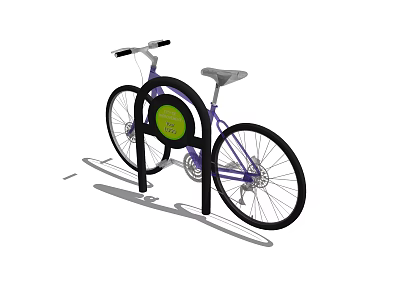 Bicycle Secured On Black Bike Rack With Green Circular Design 3d model
