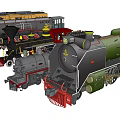 Vintage Steam Train Models With Gray Yellow Green Chimney Wheels And Body Structure