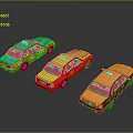 Colorful Toy Taxi Models In Various Colors With Roof Signs On Black Background