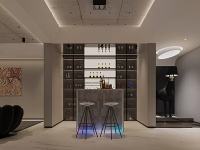 Modern Wine Cellar Interior Design With Wine Racks Bar Counter And Stools 3d model