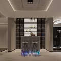 Modern Wine Cellar Interior Design With Wine Racks Bar Counter And Stools 3d model