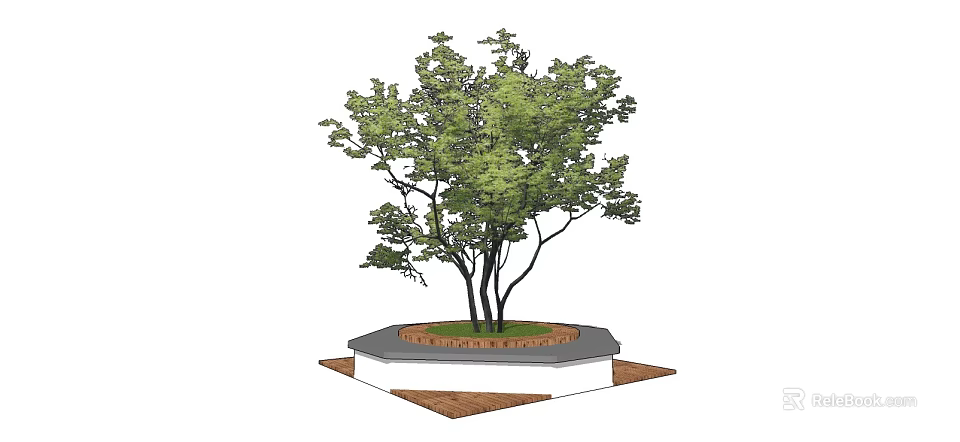Tree Pit Design For Urban Landscapes With Green Tree And Stone Base Paving 3d model 