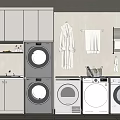 Bathroom Cabinet with Gray Wall Cabinet White Storage Stacked Washing Machine Dryer Bathrobe Towel Rack