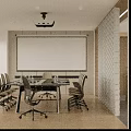 Modern Office Interior With Wooden Ceiling Slats Glass Partitions Reception Desk And City View Window