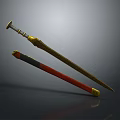 Antique Decorative Swords Featuring Red Black Sheath And Golden Intricate Blade Design