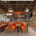 Huainan Beef Soup Restaurant Interior With Orange Decor And Counter Design