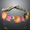 Colorful Flower Crown Adorned With Pink Yellow Orange Flowers And Green Leaves