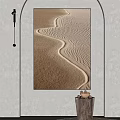 Desert Sand Pattern Wall Art In White Interior With Arched Frame And Wall Lamp 3d model