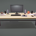 Functional Office Desk Setup With Monitor Keyboard Mouse Stationery Documents Mobile Phone And Speakers